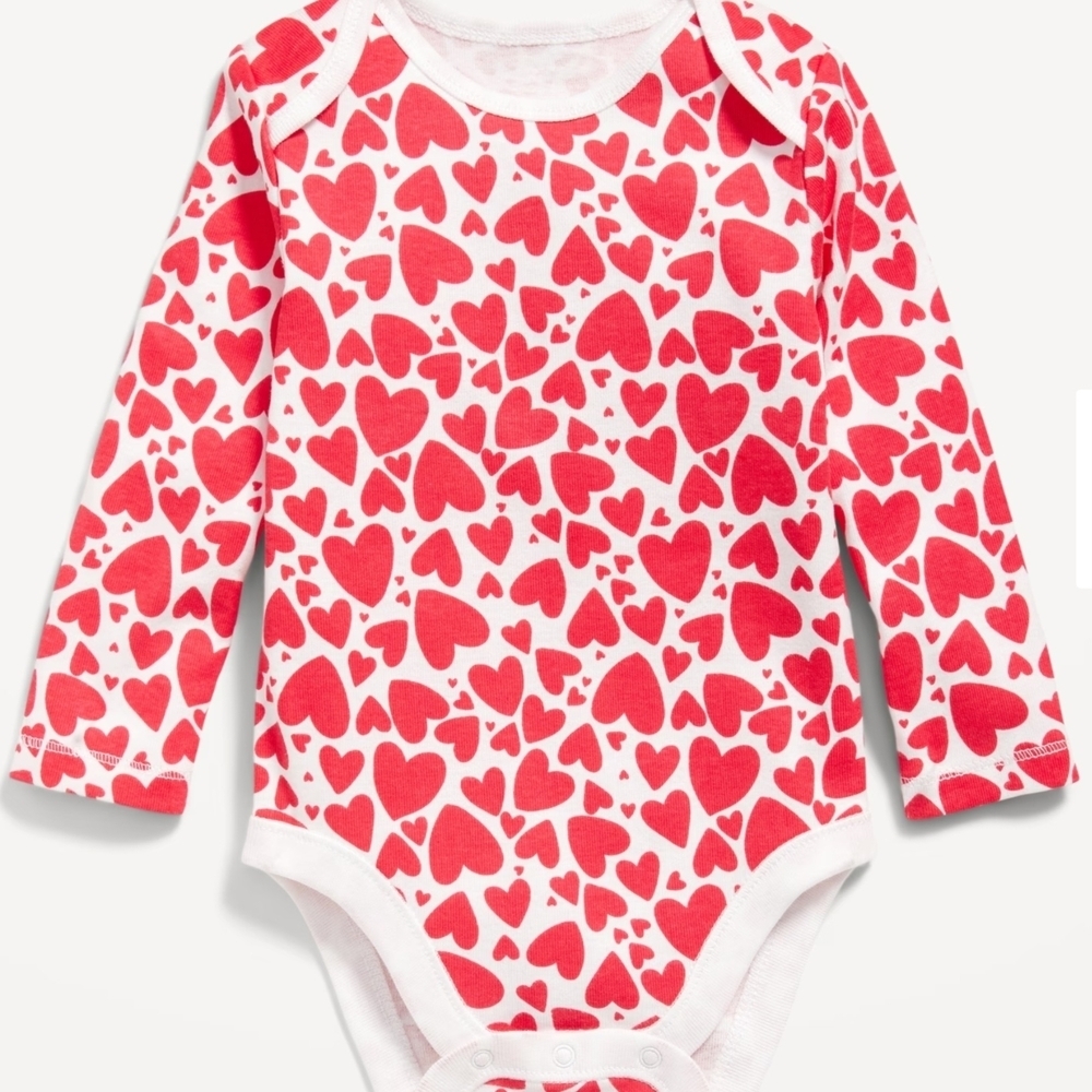 Red and White Heart Long Sleeve Print Bodysuit